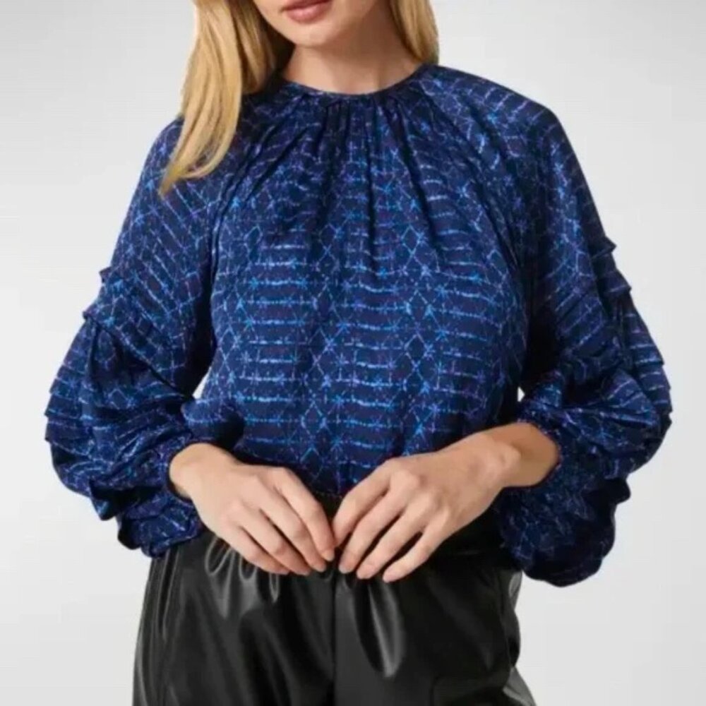 NWT | MISA Victoire Shibori Dyed Puff Sleeve Shirt Blouse Sheer Med